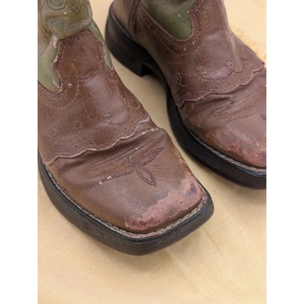 Durango Kids Western Boots 13M Brown Sage Green Square Toe Lil Rebel BT282